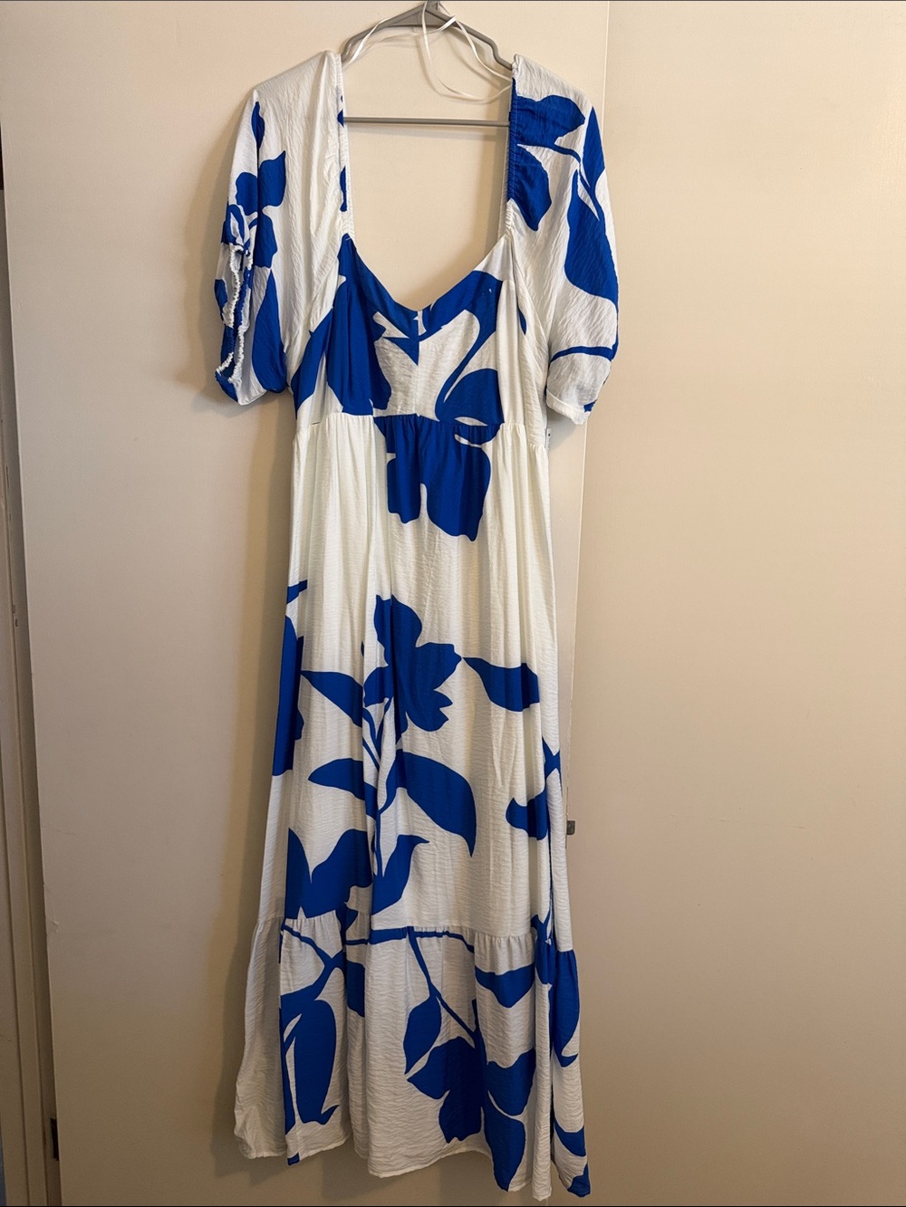 Nine West White Maxi Dress with Bold Royal Blue Floral Print